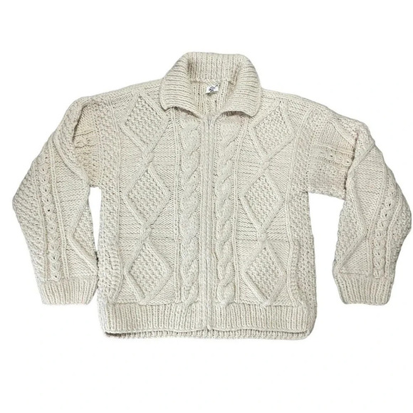 Vintage Ice Ame Full Zip Chunky Sweater Cardigan Ivory Hand Knit Size Large - Picture 3 of 11